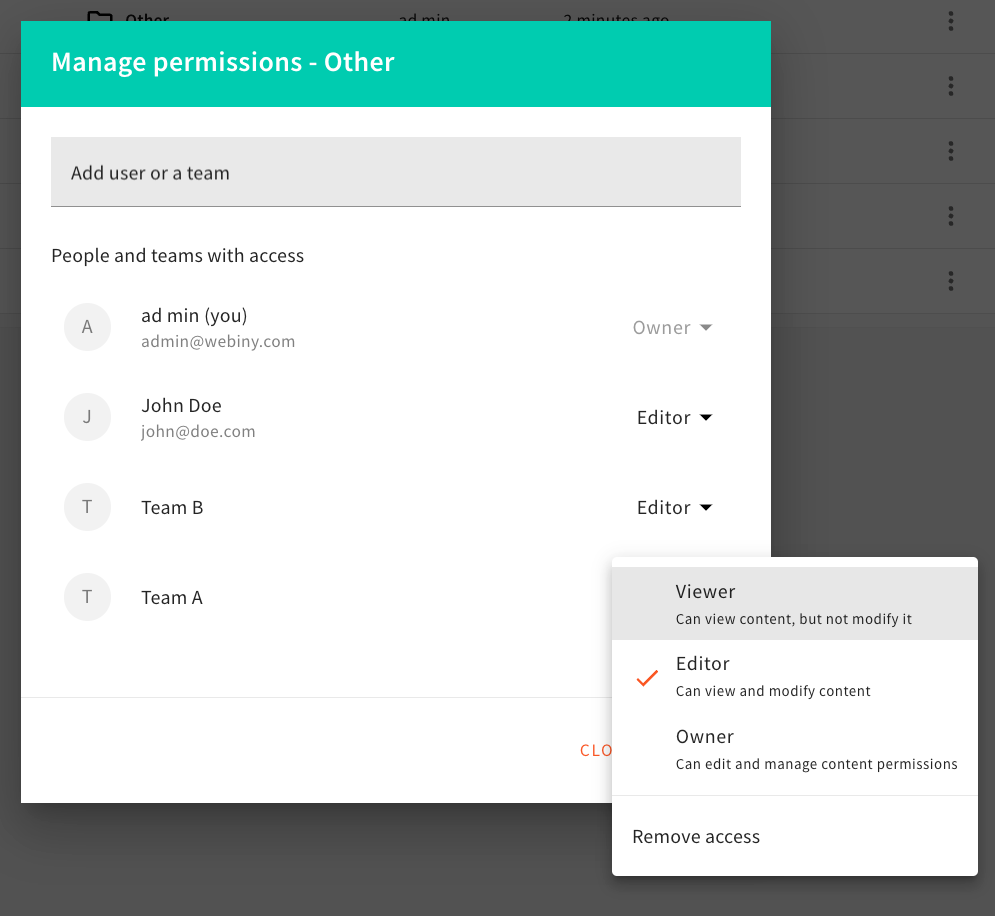 Manage Permissions Dialog