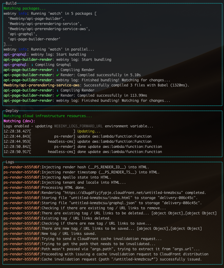 Watch Command - Build, Deploy and Logs Panes